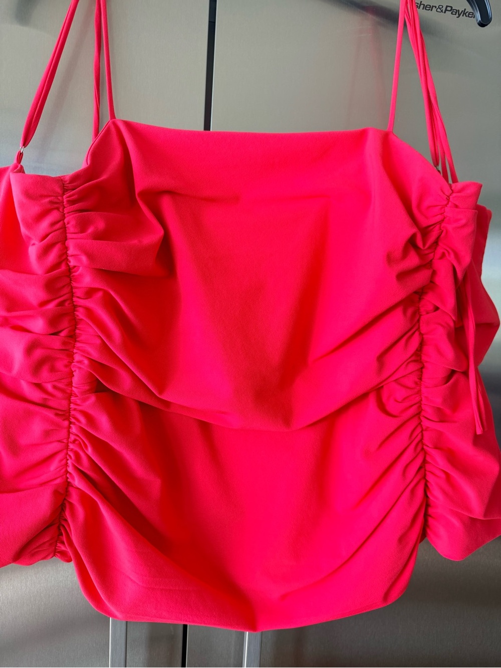cinq a sept Neon Pink Ruched Spaghetti Strap Camisole